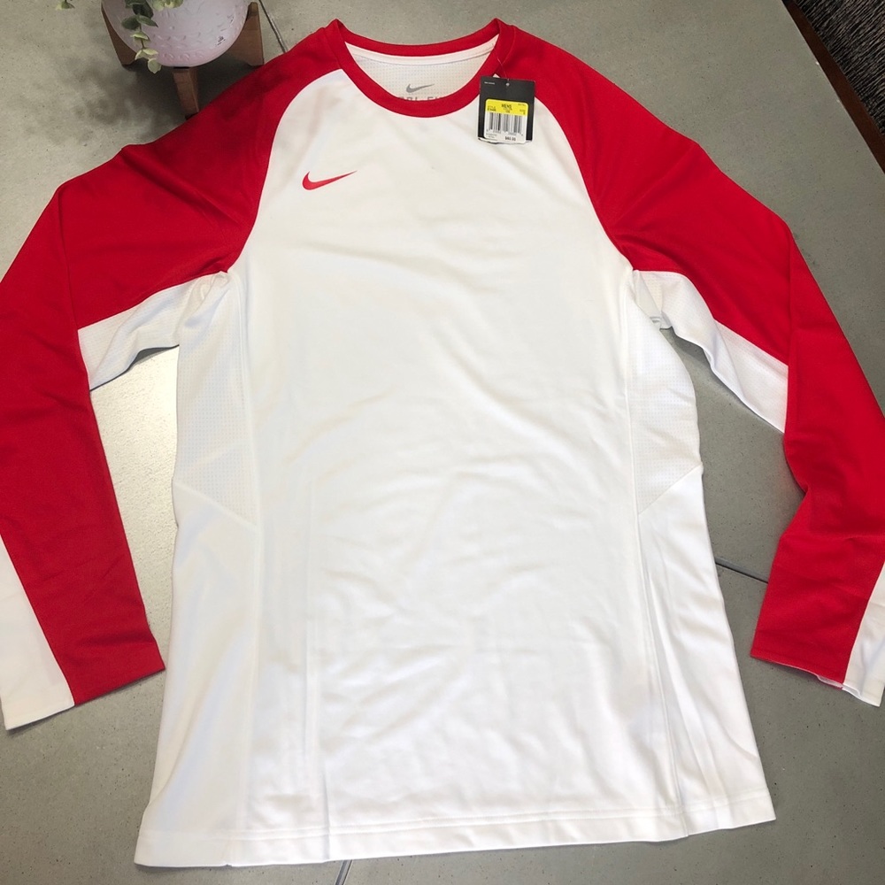 NIKE SHIRT DRI-FIT Long Sleeve lightweight shirt Men’s red white colorblock S
